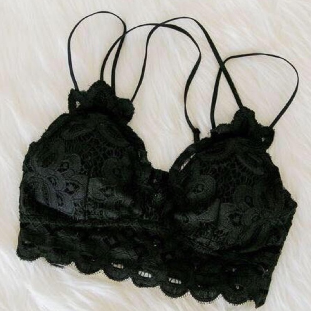 XXL Plus Size Anemone Floral Black Crochet Lace Bralette - Picture 2 of 4